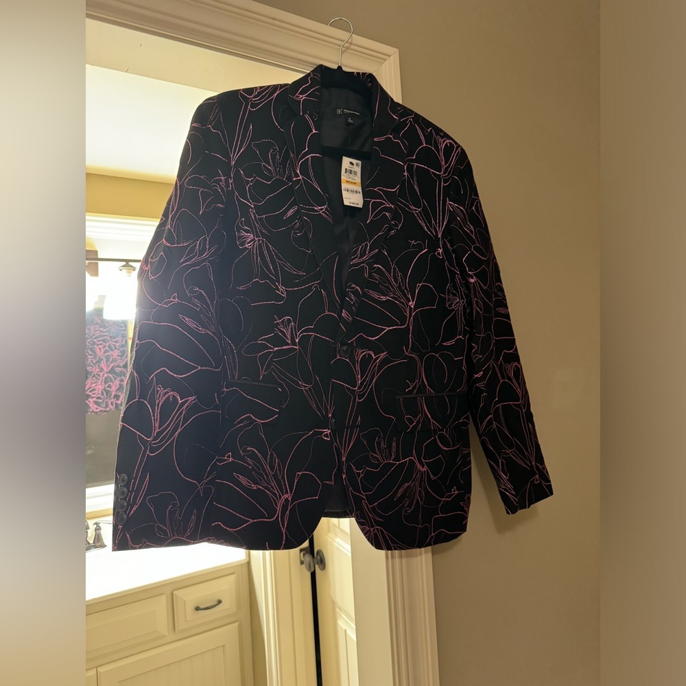 Pink and black floral suit jacket from INC International Concepts